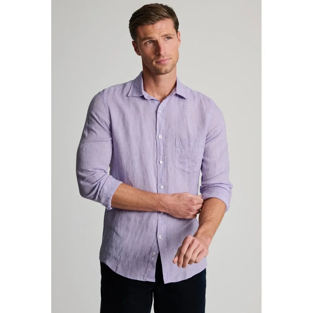 Banana‎ Republic Mens Linen Button Down Shirt Lavender Purple Long Sleeve XL